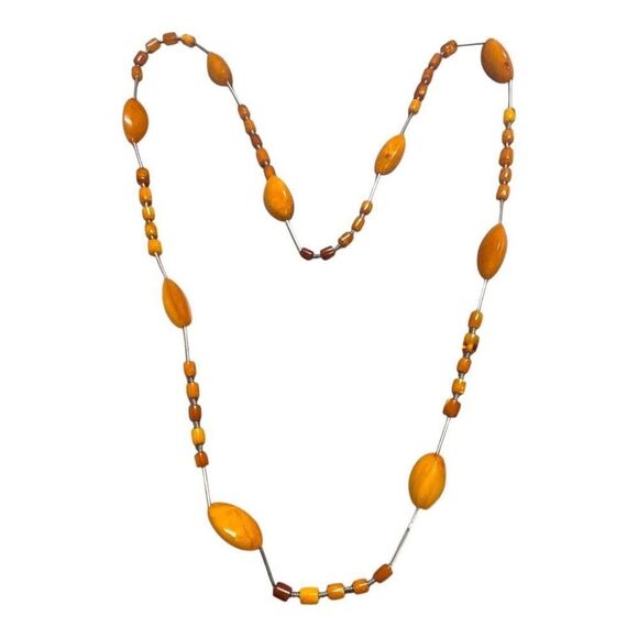 Vintage Amber Butterscotch Small Large Bead Necklace Long 40" MCM Retro 48 grams - Picture 3 of 6